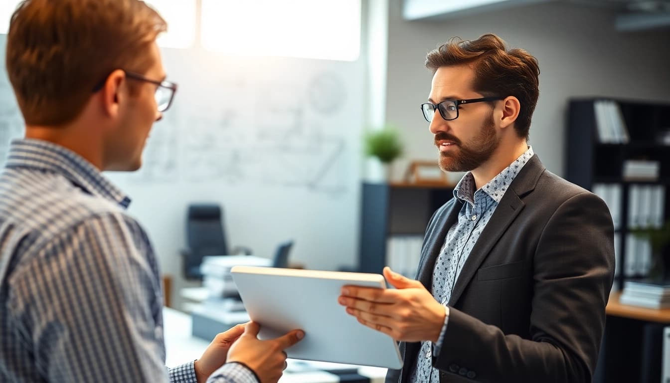 Headhunter Ingenieure interagiert professionell mit Kandidaten im modernen Büro.