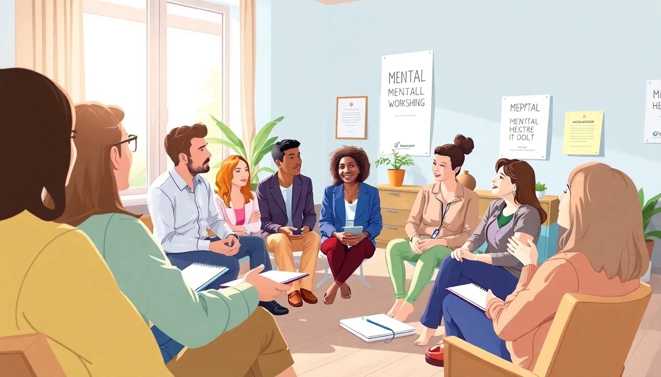 Mental health awareness workshop participants engaging in discussions and sharing insights.