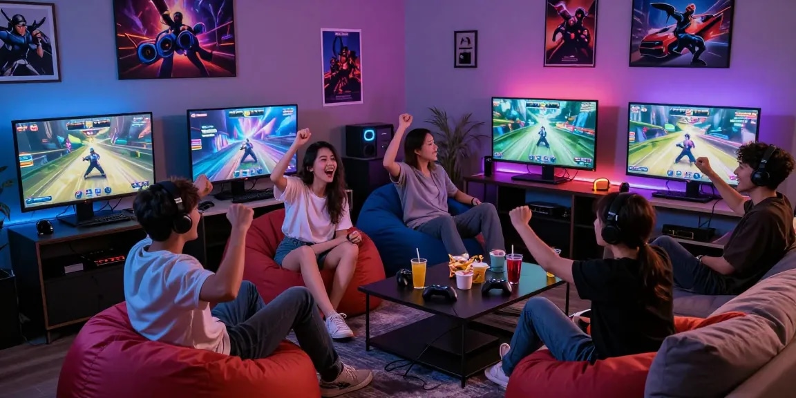 FAFA828 gaming gathering with friends focused on multiplayer action.