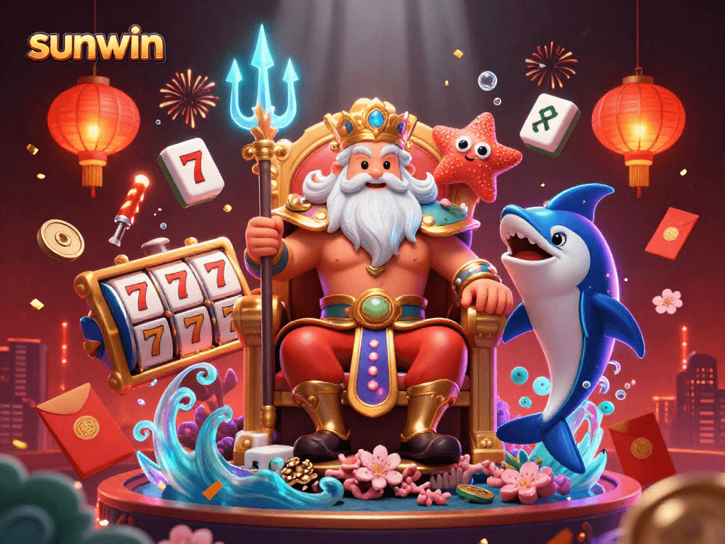 Experience the excitement of sunwin casino with Neptune and vibrant gaming elements in 3D.