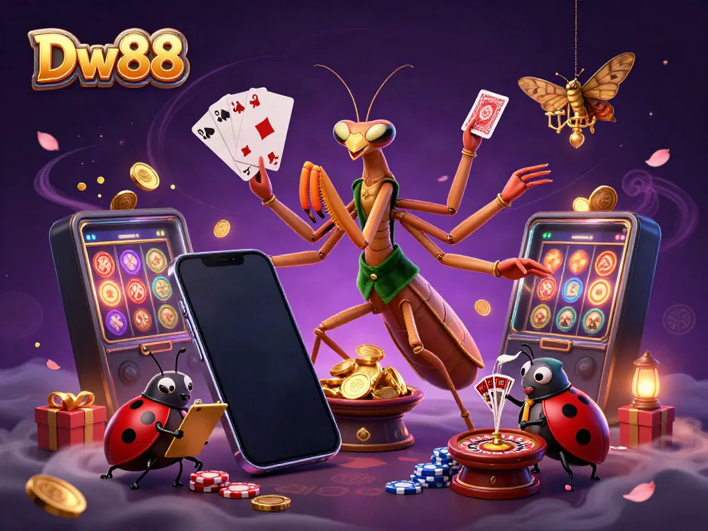 Engage with Dw88 at this vibrant online casino illustration filled with animated characters and dynamic gaming action.