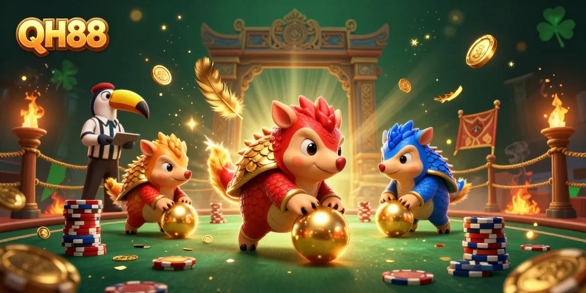 Experience thrilling QH88 gameplay with competitive pangolins, chips, and vibrant golden accents.