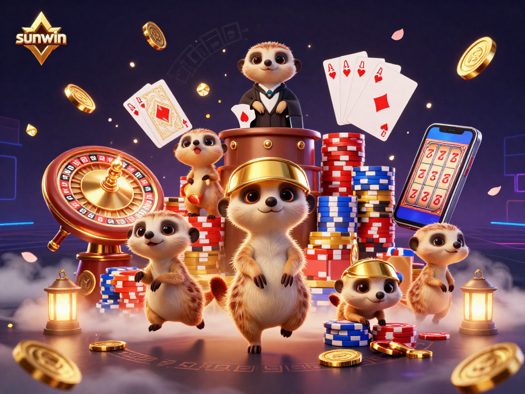 Experience the thrilling action at sunwin's vibrant casino with adorable meerkats among sparkling gems and dynamic gameplay.