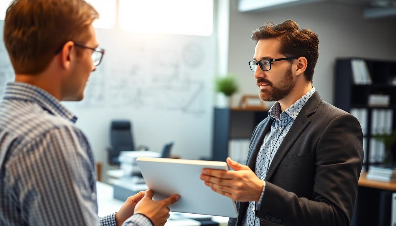 Headhunter Ingenieure interagiert professionell mit Kandidaten im modernen Büro.