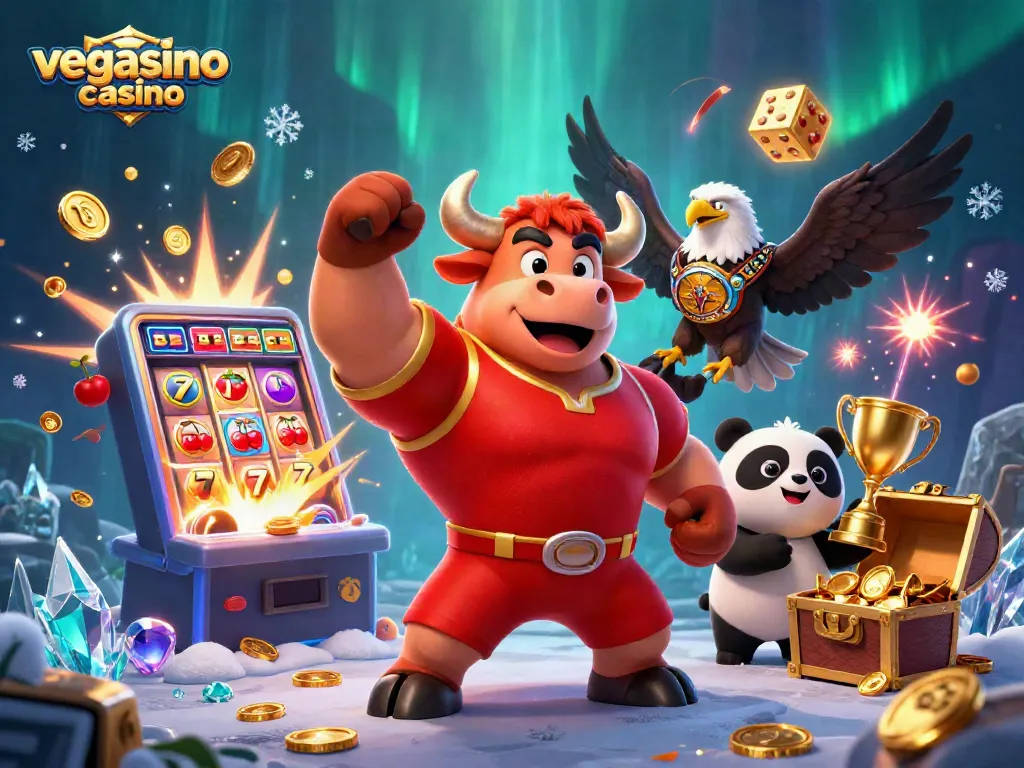 Experience the thrill of vegasino casino with vibrant slot machines and festive characters.