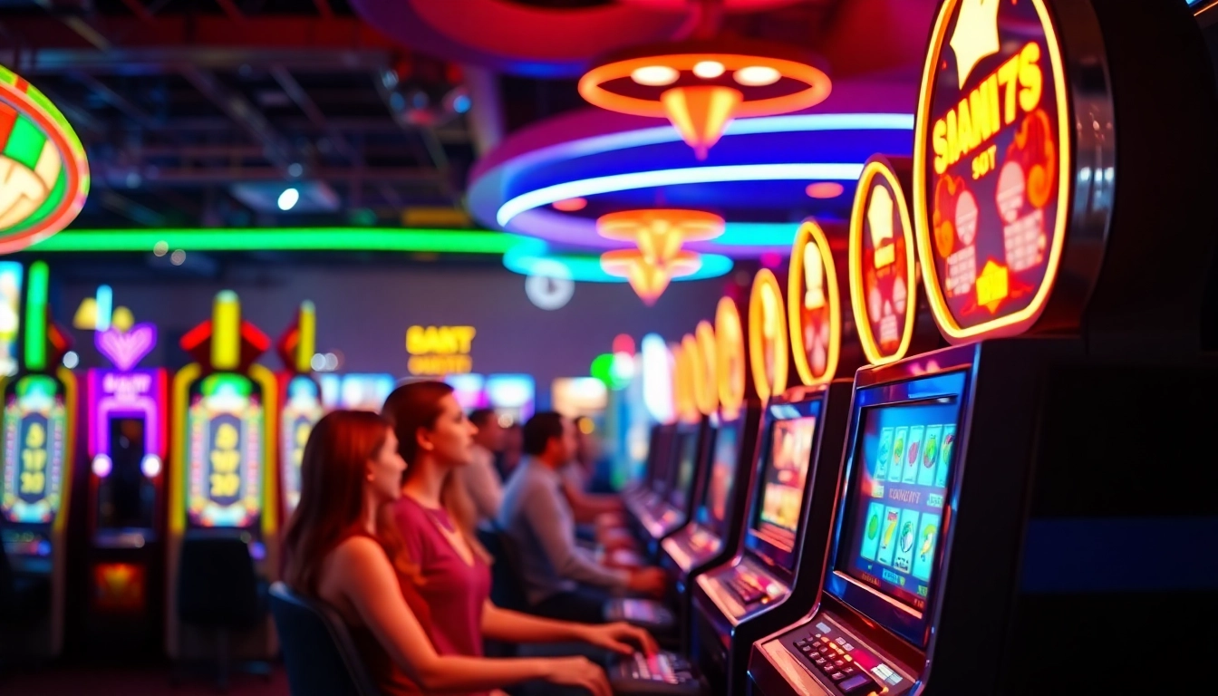 Erleben Sie die Faszination des casinospielen mit lebhaften Spielautomaten und begeisterten Spielern.