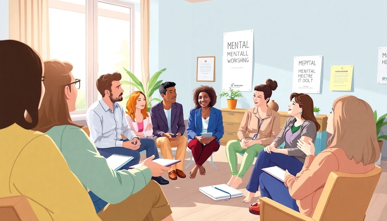 Mental health awareness workshop participants engaging in discussions and sharing insights.