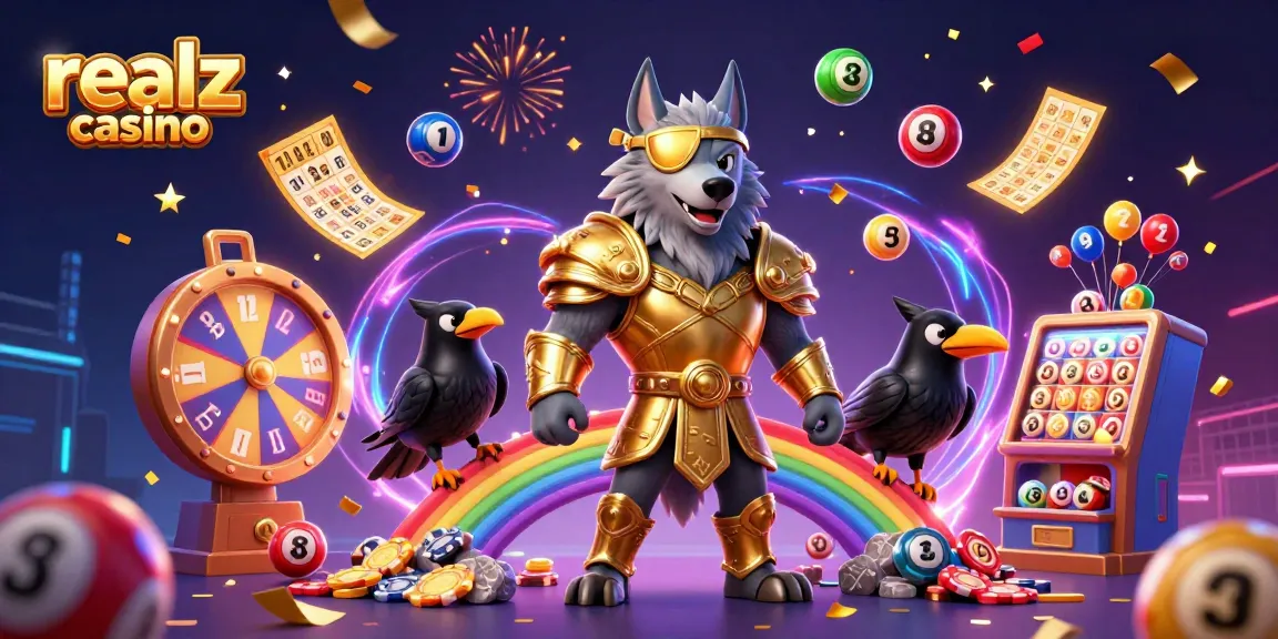 Experience the excitement of realz casino with Odin and ravens amidst vibrant gaming elements.