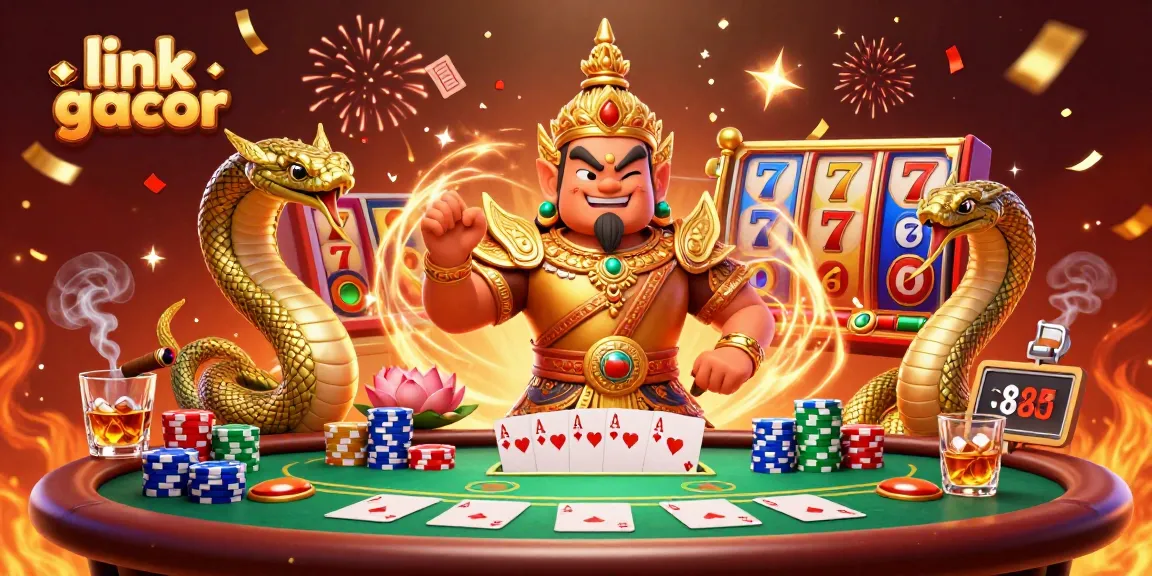 Experience excitement with link gacor illustrated in a vibrant casino scene featuring slot elements and festive effects.