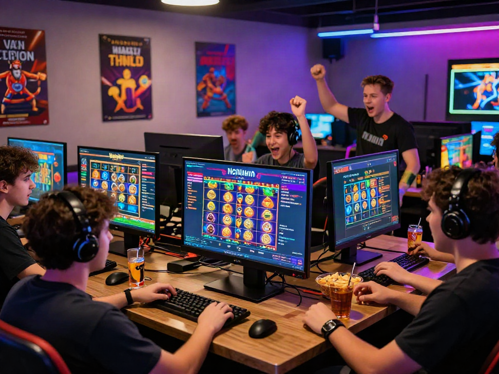 Engaged players enjoying the Nohuwin gaming portal with vibrant gaming visuals at https://choinohu.vip/ creating an exciting atmosphere.