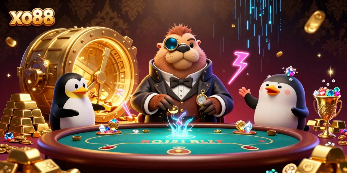 Play poker with a jolly walrus at xo88's underwater casino, featuring exciting, vibrant game elements.
