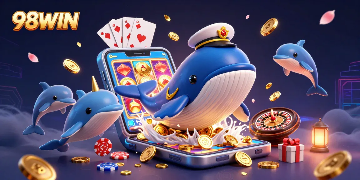 Experience the thrill of 98WIN with a vibrant 3D casino scene featuring captivating characters and games.