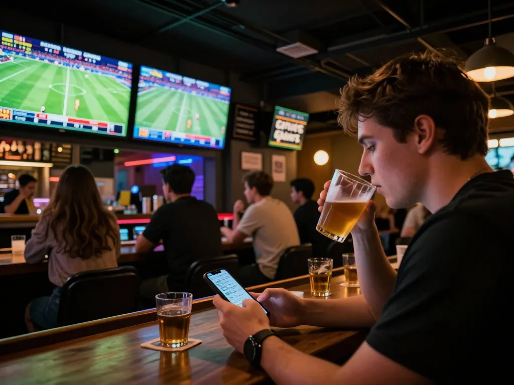 Sports betting excitement at nhà cái go8 with patrons engaging in live football, showcasing responsible gambling.