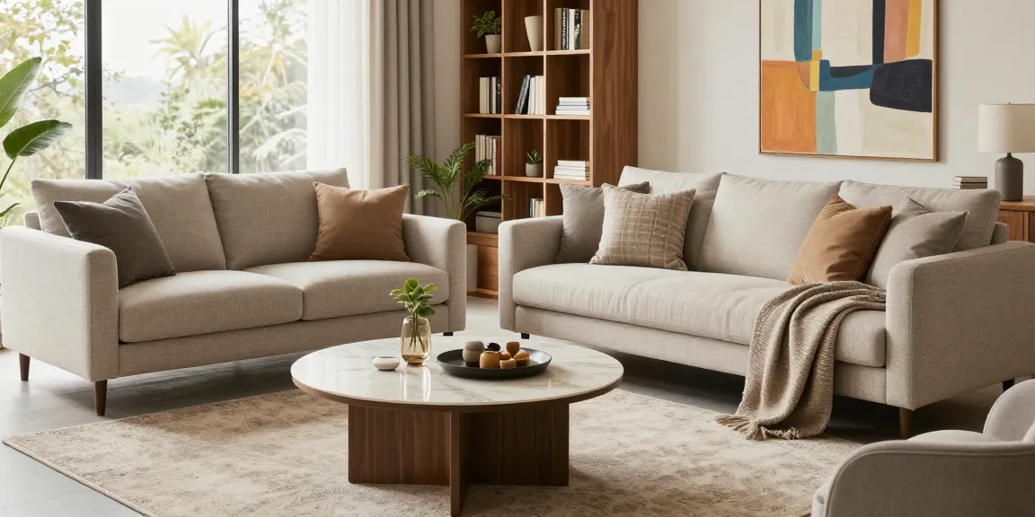 Modernes Wohnzimmer mit stilvollem Sofa und Dekor für möbel direkt bestellen