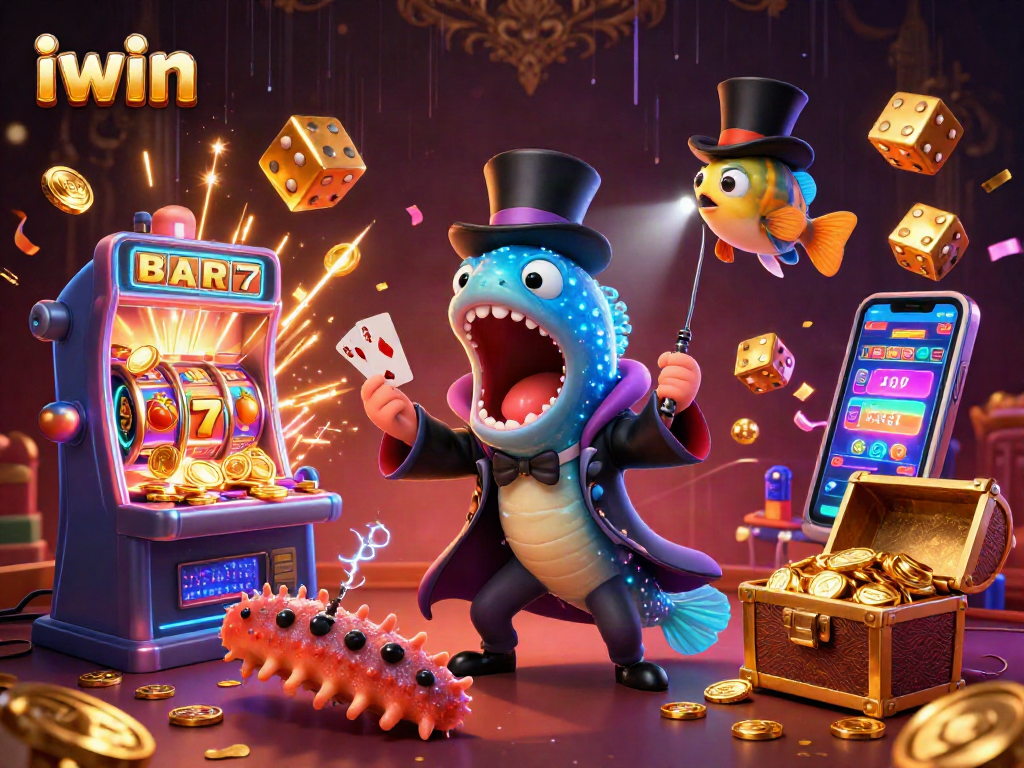 Experience iwin's playful casino world with glowing characters and exciting games.