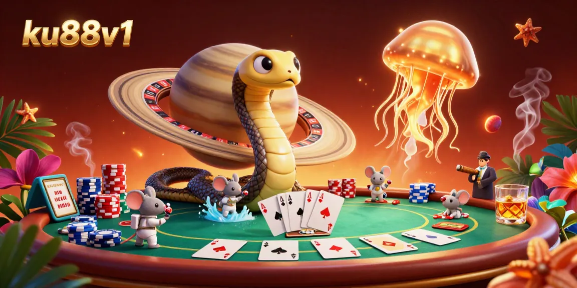 Bet on ku88v1 with a snake roulette, cosmic dealer and vibrant poker atmosphere.
