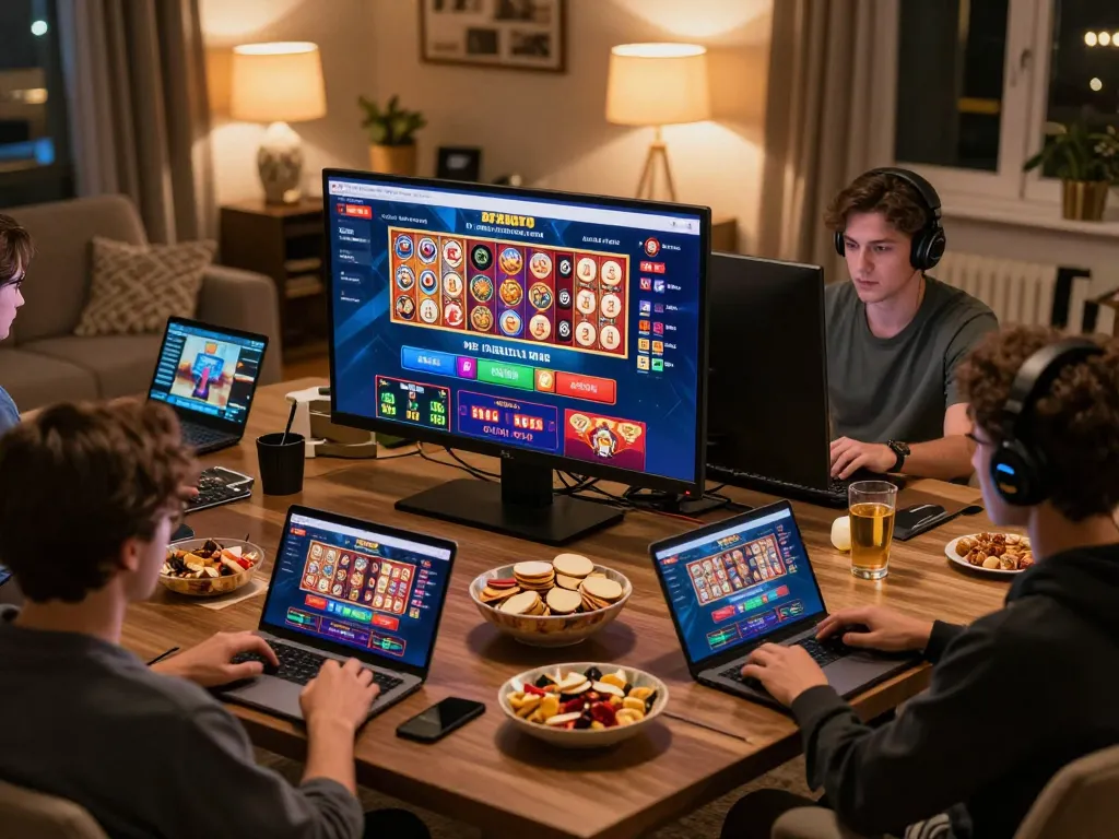 Players enjoy f168 online gaming on their devices, highlighting strategic betting in a cozy home.