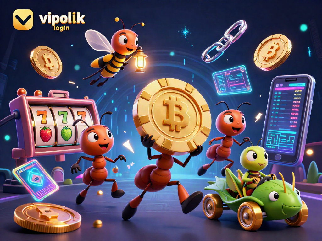 Ants execute a thrilling heist with a golden poker chip while managing a vipluck login adventure.