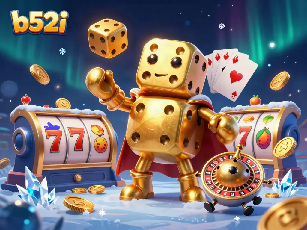 Engage with the b52i experience featuring golden dice juggling amidst vibrant casino elements.