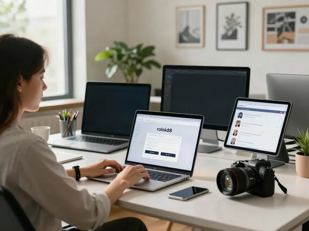 Accessing rokok88 login on a sleek laptop in a modern workspace.