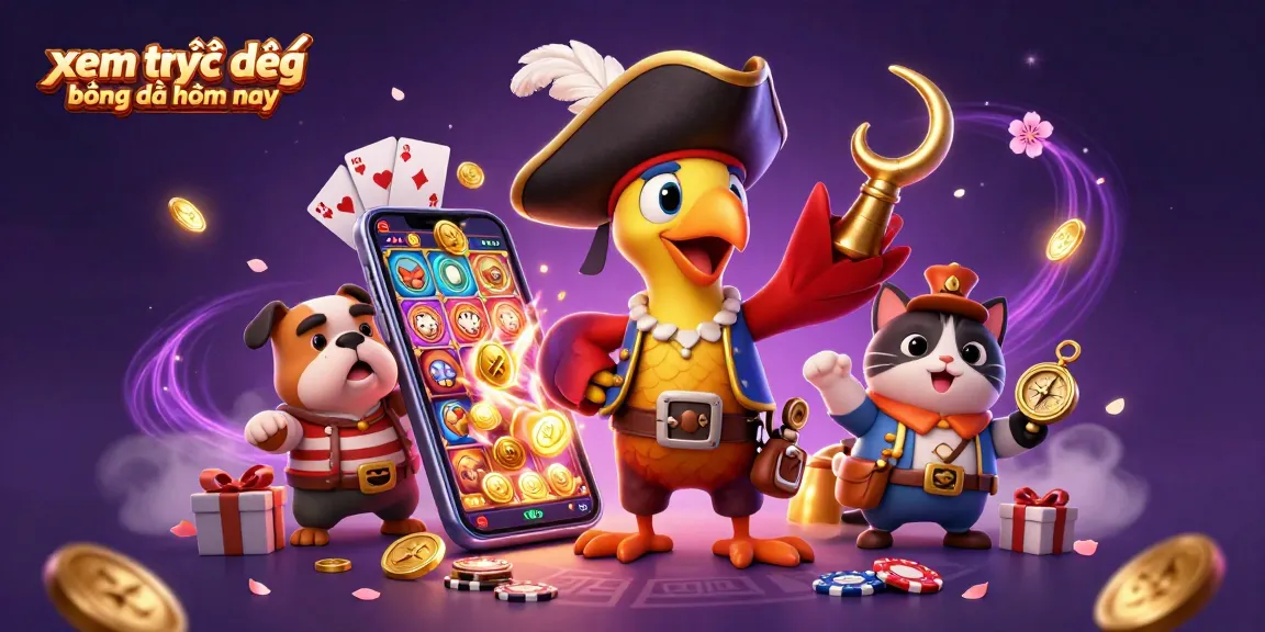 Experience xem trực tiếp bóng đá hôm nay with engaging visuals of slot games and lively characters.