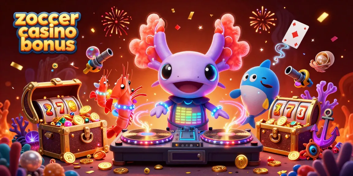 Experience the excitement of the zoccer casino bonus in a vibrant underwater casino world filled with joy and celebration.