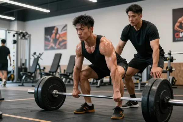 Bodybuilder im Steroidshop beim Training mit Gewichten für Muskelaufbau.